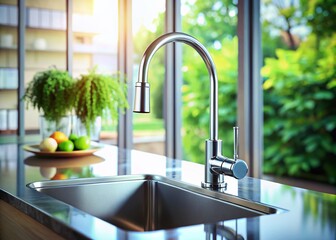 Modern Minimalist Kitchen Faucet with Dripping Water - Elegant and Functional Design