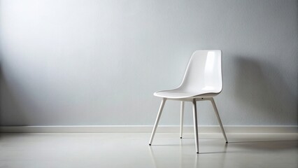 Modern Minimalist White Plastic Chair Against White Wall - Clean Interior Design Stock Photo