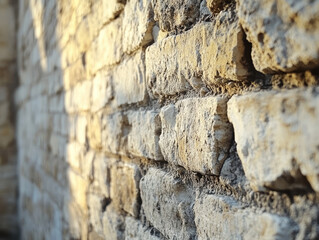 A rustic brick wall with varying brick sizes and chipped edges, creating a vintage, industrial backdrop 