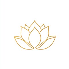 Golden lotus flower line art design, white background, logo, spa