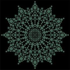 Dot painting beautiful mandala snowflake vector illustration multicolored on black background