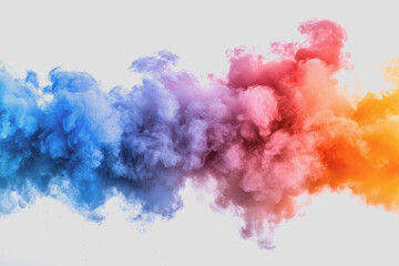 Fototapeta premium A dynamic distribution of blue, orange, pink, and yellow mixed to form clouds on a white background.