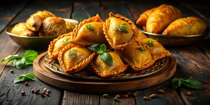Delicious Malaysian Karipap Pusing Deep Fried Curry Puffs on Dark Background