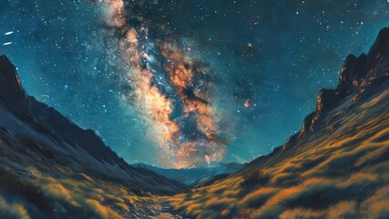 Obraz premium Stunning view of Milky Way above majestic mountains in serene landscape, showcasing vastness of night sky and natural beauty