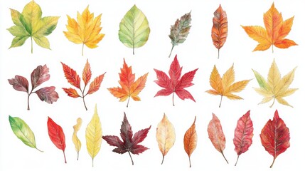 Fototapeta premium Colorful Collection of Autumn Leaves in Various Shapes and Colors