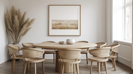 Modern Minimalist Dining Room with Natural Wood Elements