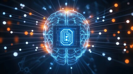 Futuristic Digital Brain with Circuitry and Data Visualization Effects