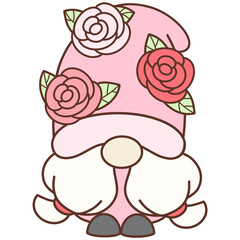 Gnome with rose valentine cartoon 