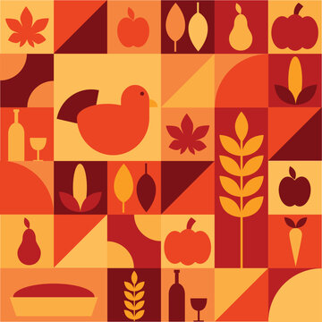 colorful harvest illustration featuring autumn elements and seasonal symbols