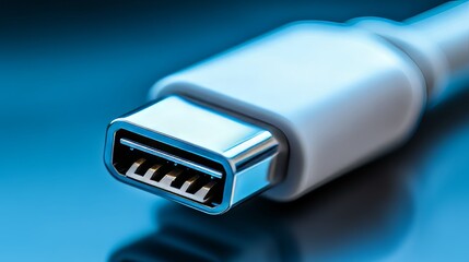 Close-Up of Connector with Contacts, Technology Connection Concept. On Reflective Surface