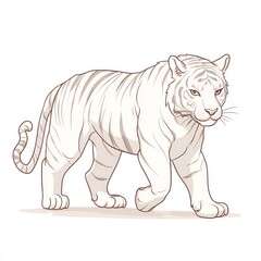 Fototapeta premium White tiger walking, line art, wildlife, zoo, illustration, nature, animal, design, print, book