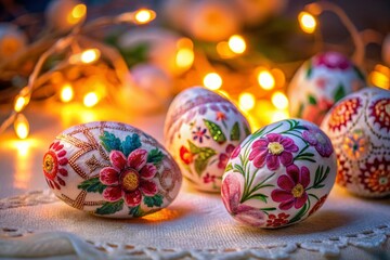 Night Photography: Subtle Easter Egg & Floral Patterns on White