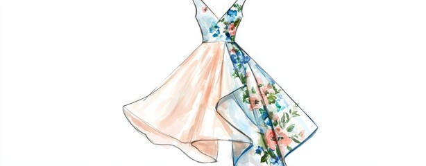 Summer Cocktail Dress Fashion Design Sketch