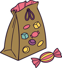 Candy Bag with Colorful Sweets - Fun Vector Illustration