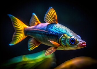 Fototapeta premium Nighttime Aquarium Portrait: Pencil Fish (Nannostomus eques) Swimming