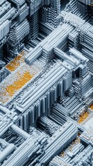 Fototapeta premium Abstract Geometric Structure with Orange Accents - Futuristic Cityscape Design Concept.
