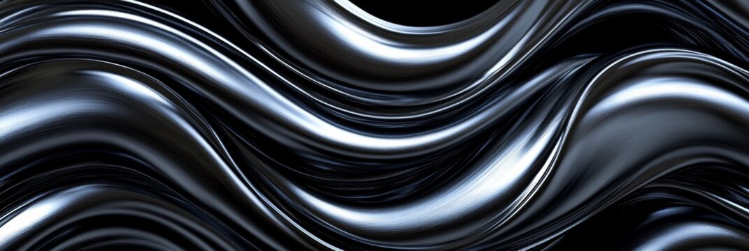 Abstract Seamless Looping Black and Silver Metallic Liquid Waves Background, Luxury Digital Art - Powered by Adobe
