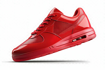 A red running sneaker isolated with shadow effects against a transparent background, showcasing its polished and modern design for maximum impact.