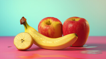 Vibrant Fruits: Apples and Banana