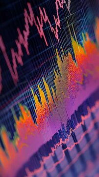 Colorful stock market graph with sharp peaks.
