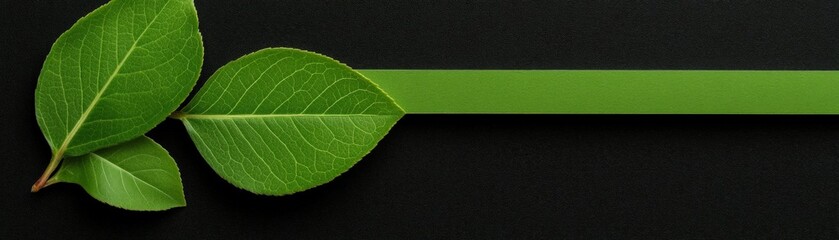Obraz premium Green Leaves on Black: Vibrant green leaves rest on a sleek black background, creating a minimalist yet striking image ideal for eco-friendly concepts or design projects.