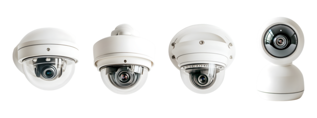 set of cc tv camera isolated on transparent background, cut out