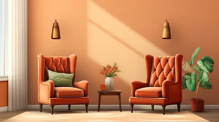 Outstanding Cozy living room with two armchairs and floor lamp with natural light