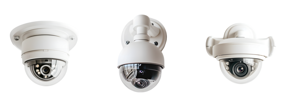 set of cc tv camera isolated on transparent background, cut out