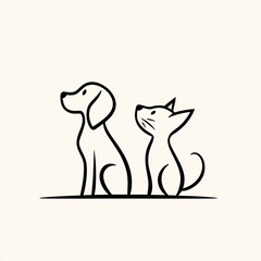 Obraz premium Dog cat pets illustration, white background, friendship, logo design
