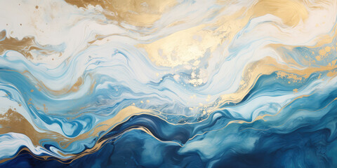 Obraz premium Abstract Blue and Gold Fluid Art Painting
