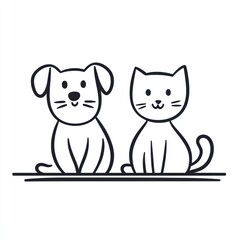 Happy dog cat friends sitting, white background, pet adoption, logo
