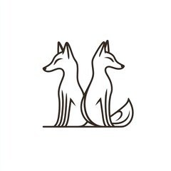Two foxes sitting back-to-back, minimalist line art, white background, logo design