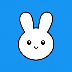 Obraz premium Cute white bunny, smiling, blue background, children's book illustration