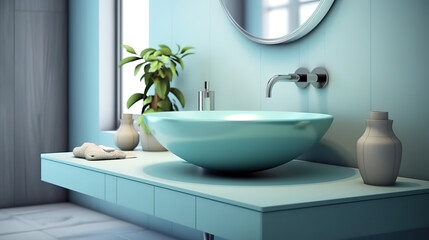 Fototapeta premium Outstanding Modern bathroom interior with a orange color ceramic sink