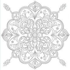Fototapeta premium This mandala design showcases a complex arrangement of flowers and leaves, promoting mindfulness and creativity. Ideal for coloring or artistic expression
