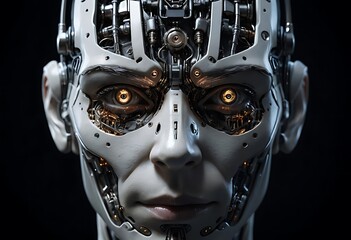 Detailed Cyborg Face Portrait in Low-Light Setting