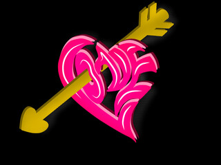 Valentine background, love text, Hand lettering, calligraphy, pink color, arrow illustration vector 