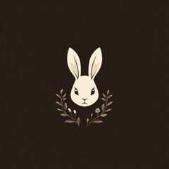 Obraz premium Angry bunny floral logo design, dark background