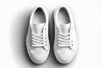A top-down view of white canvas sneakers, isolated on a transparent background with subtle shadow effects for a polished and professional look.