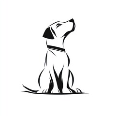 Sitting dog, white background, simple line art, logo design