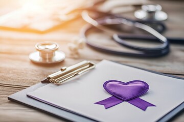 Heart Symbol on an Award Certificate with Stethoscope and Medical Equipment, Celebrating Healthcare Achievements and Compassion in Medicine