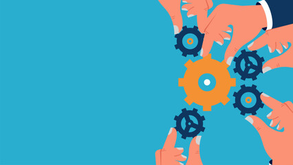 Business Illustration of Implementing a Teamwork System. Symbols in Job Staff