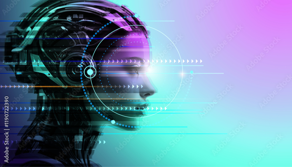 Fototapete Vector Abstract modern technology futuristic, AI bot, Artificial Intelligence concept. Robot and cyberspace, digital data, datum communication, innovation on hi tech future design for background