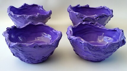 Fototapeta premium Abstract Purple Clay Bowls Set of Four Modern Pottery