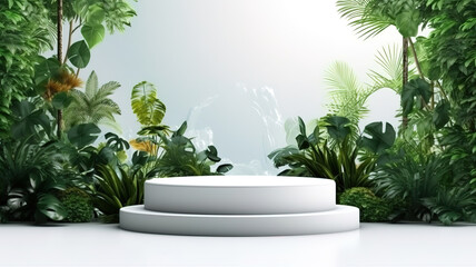 Outstanding Wood 3D display podium and palm tree on white background