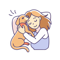 cuddling with a dog vector icon, cuddling with a dog vector illustration - simple illustration of cuddling with a dog, perfect for logos cuddling with a dog 