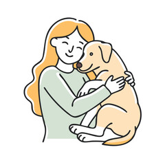cuddling with a dog vector icon, cuddling with a dog vector illustration - simple illustration of cuddling with a dog, perfect for logos cuddling with a dog 