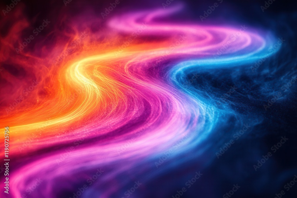 Wall mural colorful abstract wave pattern flowing through a dark backdrop with vibrant hues and smooth gradient