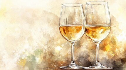 Blurred glowing lights next to wine glasses, creating a peaceful and elegant visual, style book illustration
