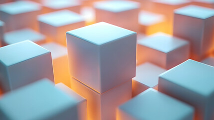 Obraz premium Abstract Composition of White Cubes with Orange Glow